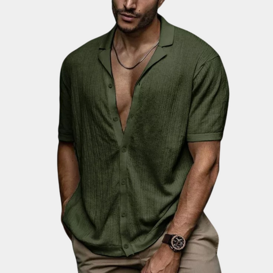 Elyo  –  Chemise en Lin Homme Coupe Ample Respirante & Casual Manches Courtes & Col V Profond