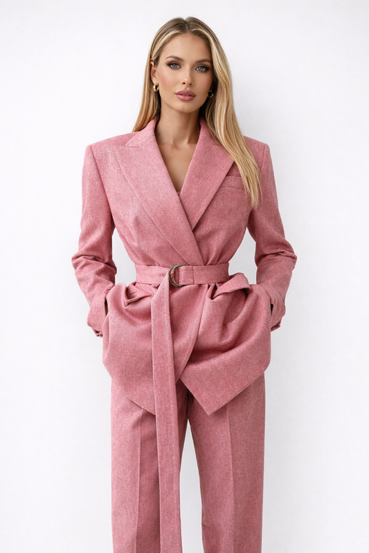 Maëlyse - Ensemble Trois Pièces Power Elegance Coupe Tailleur Blazer, Top Corset Zippé et Pantalon Taille Haute
