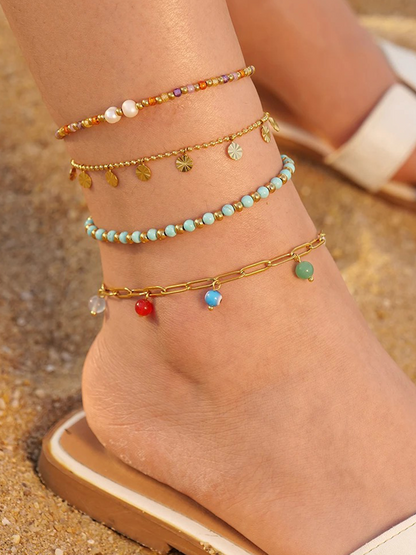 Léonie - Bracelet de Cheville à Perles Colorées Or