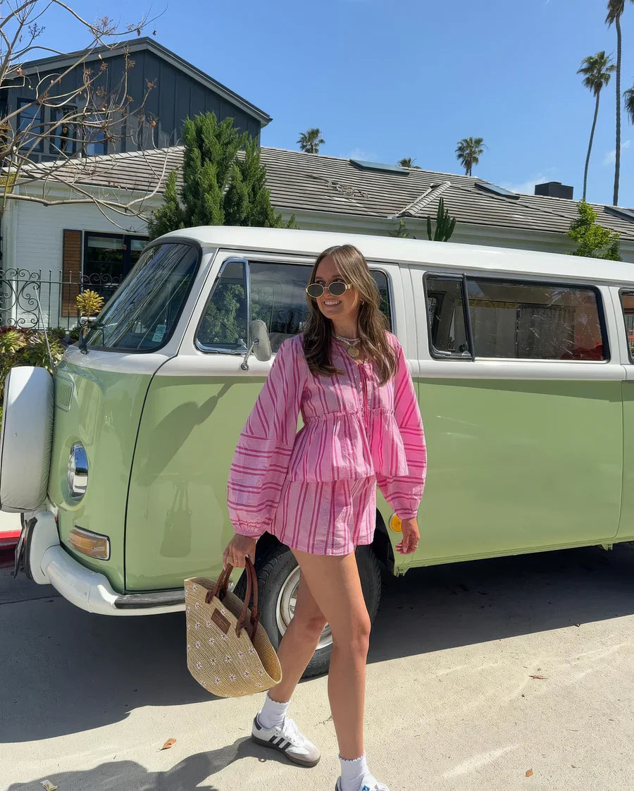 Mendy - Ensemble top à peplum rayé et short
