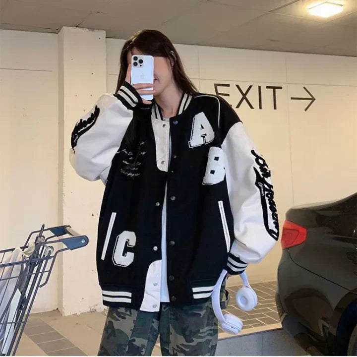 Willeke - Veste de Baseball Femmes Vintage Bomber Surdimensionné