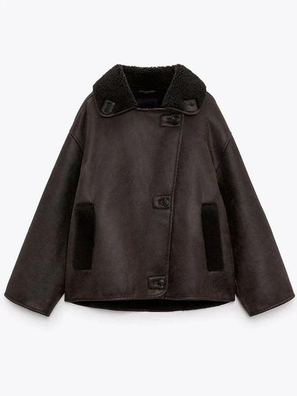 Olivia - Manteau de Fourrure en cuir Vintage pour Femmes