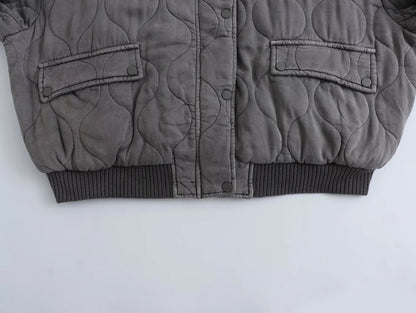Azura - Veste Bomber Oversize Grise Foncée avec Motif Ondulé pour Femmes