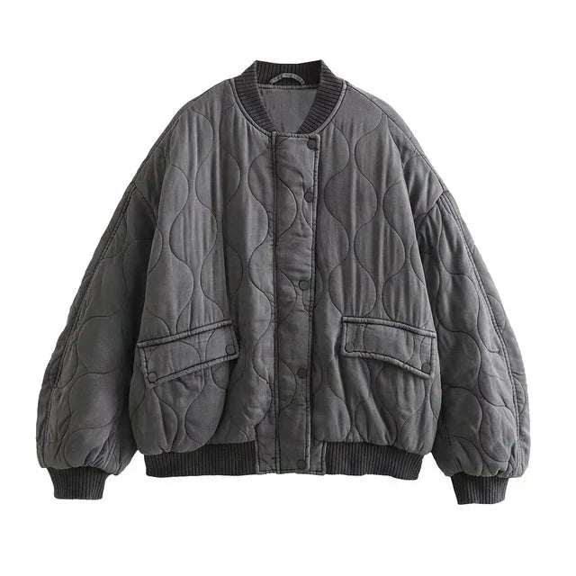 Azura - Veste Bomber Oversize Grise Foncée avec Motif Ondulé pour Femmes