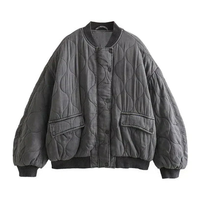 Azura - Veste Bomber Oversize Grise Foncée avec Motif Ondulé pour Femmes