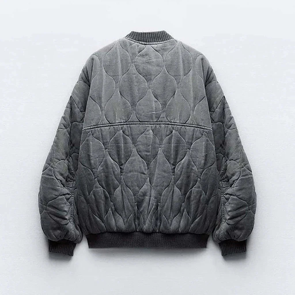 Azura - Veste Bomber Oversize Grise Foncée avec Motif Ondulé pour Femmes
