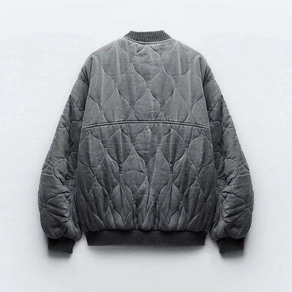 Azura - Veste Bomber Oversize Grise Foncée avec Motif Ondulé pour Femmes