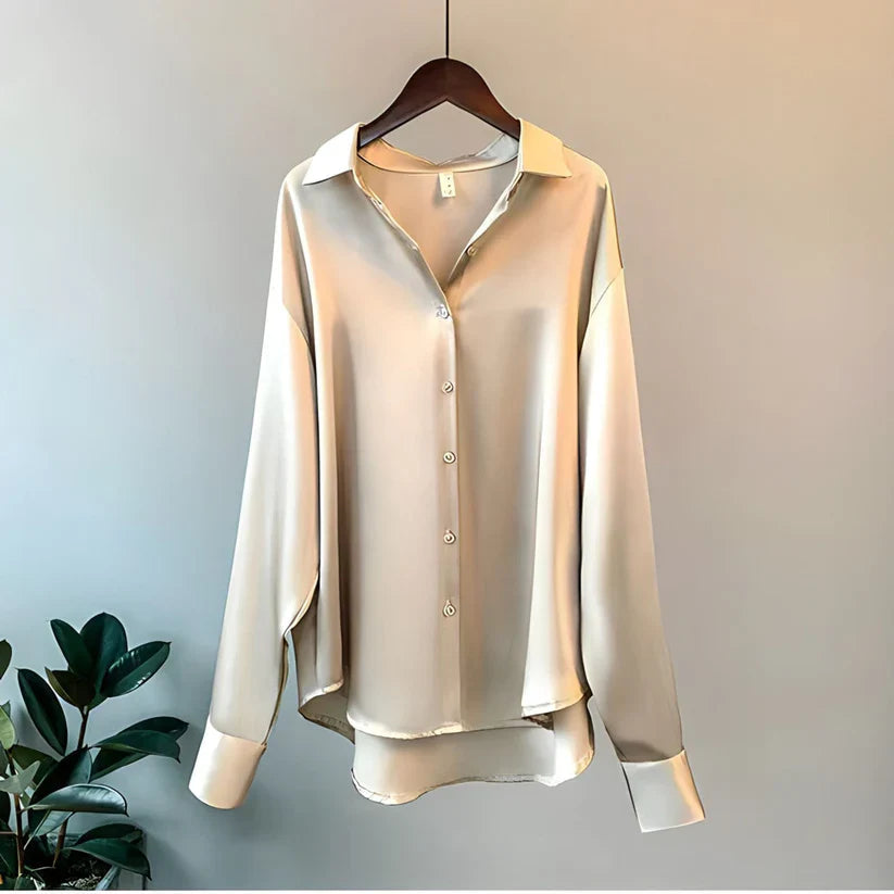 Sophie - Blouse Élégante et Luxueuse en Satin Brillant avec Boutons et Manches Longues Pour Femme