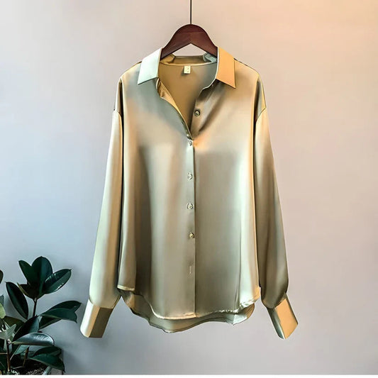 Sophie - Blouse Élégante et Luxueuse en Satin Brillant avec Boutons et Manches Longues Pour Femme