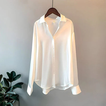Sophie - Blouse Élégante et Luxueuse en Satin Brillant avec Boutons et Manches Longues Pour Femme