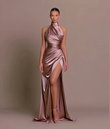 Isabella - Robe de Soirée Satinée à Fente Haute