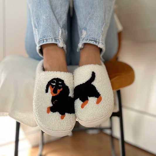 Bénédicte - Chaussons slip-on de luxe avec imprimé teckel