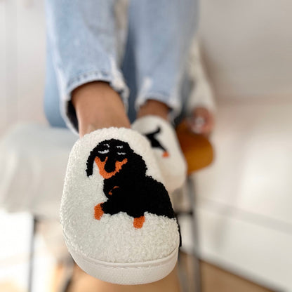 Bénédicte - Chaussons slip-on de luxe avec imprimé teckel