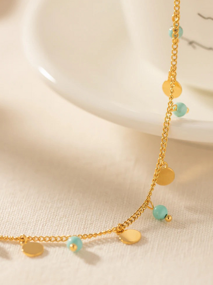 Alba - Bracelet Cheville Boules Suspendues Bleu Or
