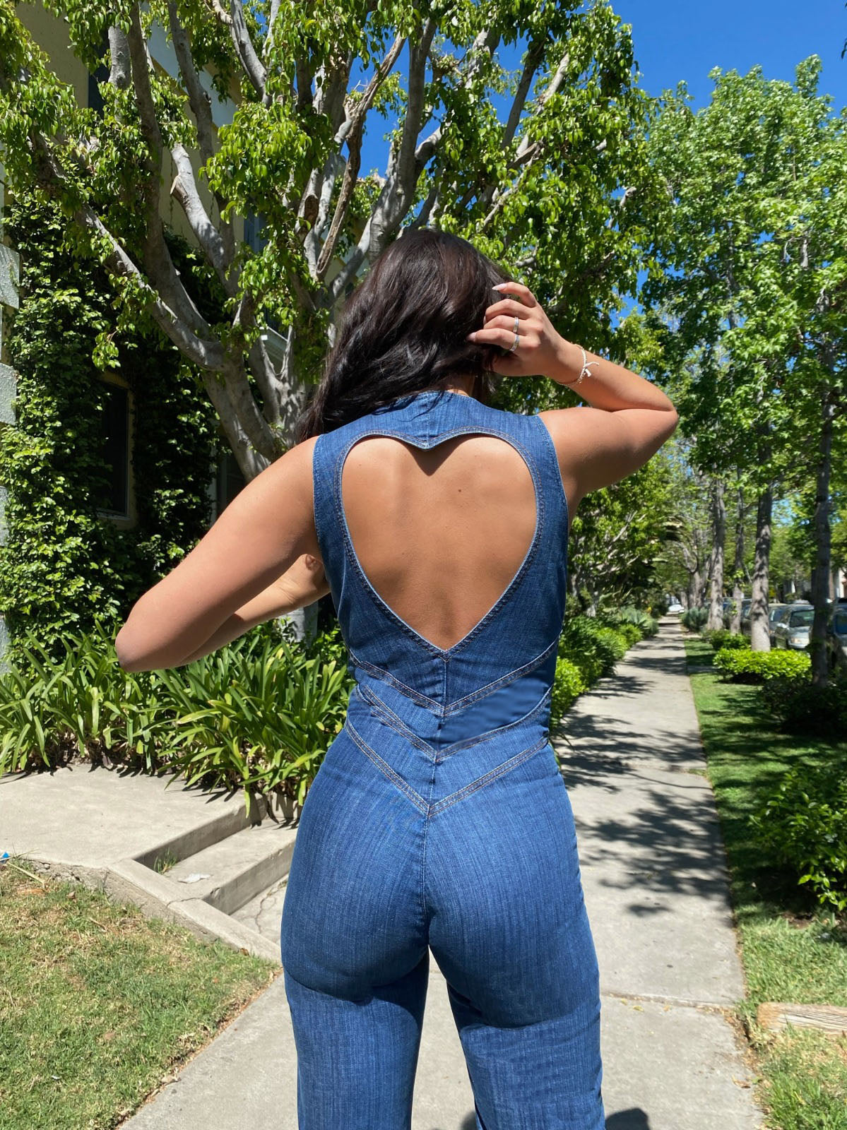 Avery - Combinaison en denim à décolleté plongeant