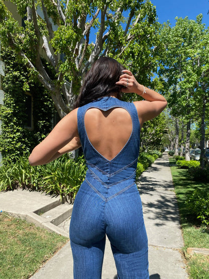 Avery - Combinaison en denim à décolleté plongeant
