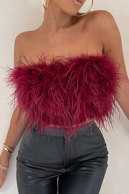 Delphine Top en Plumes | Le crop top en plumes élégant est une tendance phare cette année