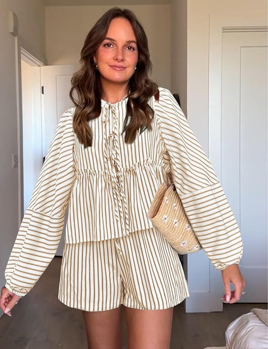 Emma - Ensemble Top Peplum Rayé avec Short