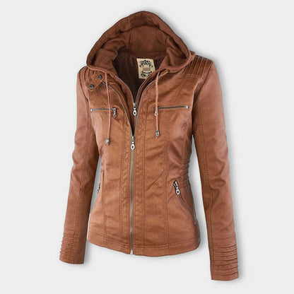 Jonny - Veste en Cuir à Capuche pour Femme