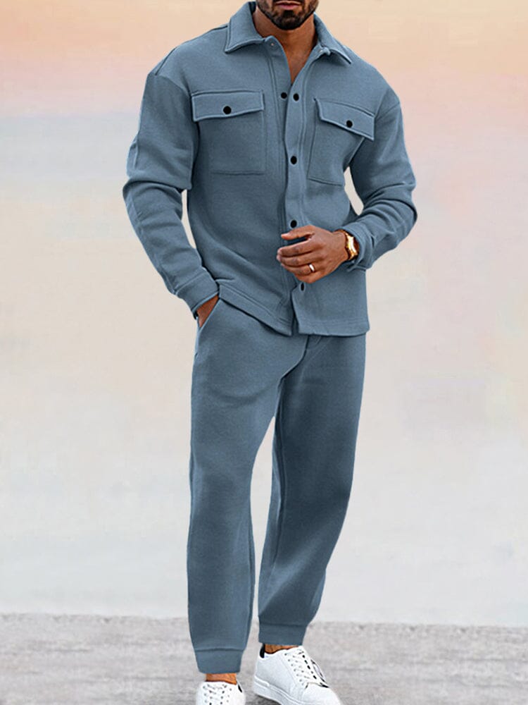 Lioran - Ensemble Homme Deux Pièces Casual Chic : Veste de Printemps à Manches Longues avec Boutons et Pantalon Long