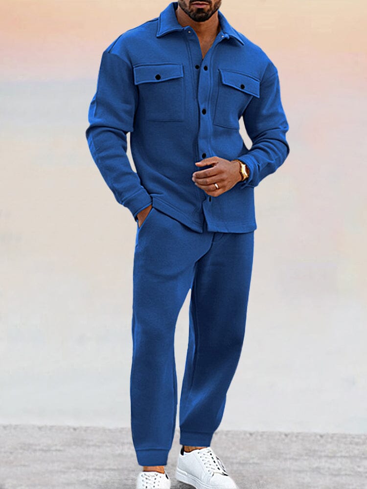 Lioran - Ensemble Homme Deux Pièces Casual Chic : Veste de Printemps à Manches Longues avec Boutons et Pantalon Long