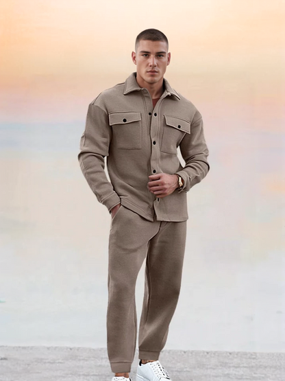 Lioran - Ensemble Homme Deux Pièces Casual Chic : Veste de Printemps à Manches Longues avec Boutons et Pantalon Long