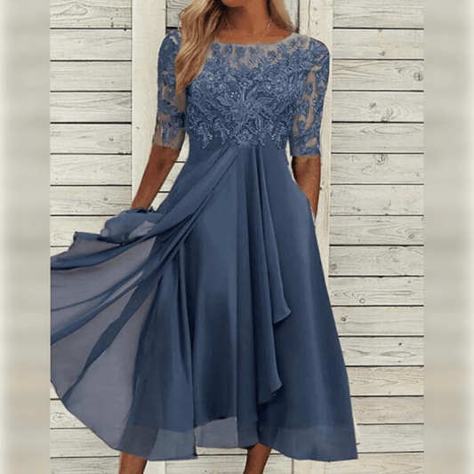 Grace - Robe Midi en Dentelle et Chiffon