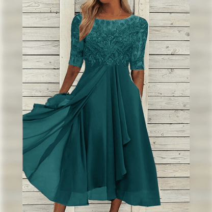 Grace - Robe Midi en Dentelle et Chiffon