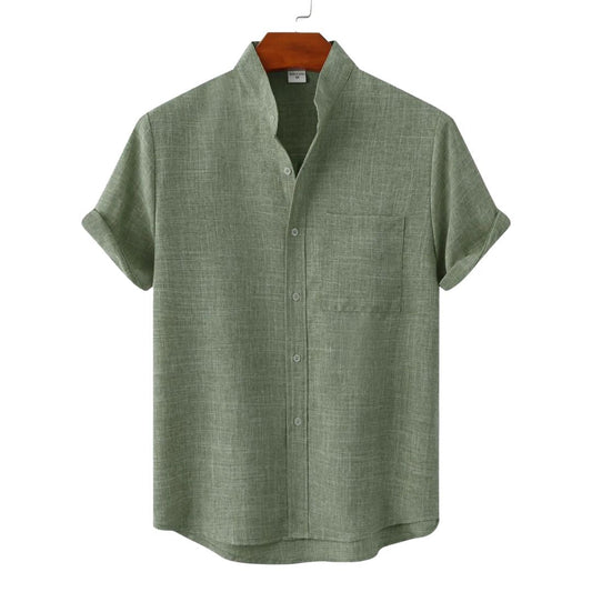 Basile - Chemise Homme en Lin à Manches Courtes avec Poche Poitrine pour le Printemps et l’Été