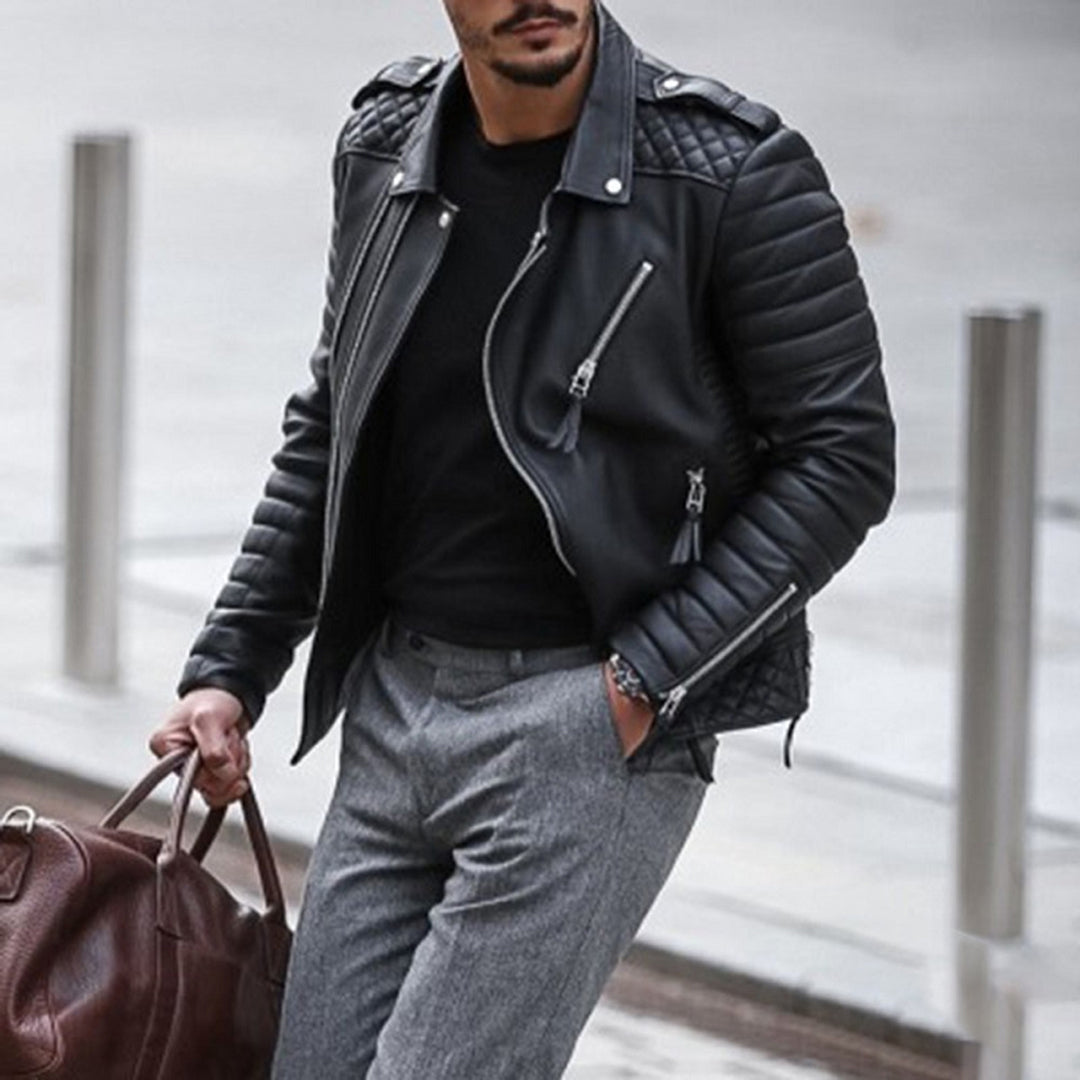 Ralph - Veste Motard en cuir Matelassé de Qualité Supérieure