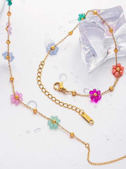 Louna - Collier Fleurs Colorées Or
