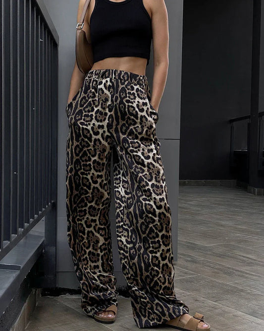 Sophia - Pantalon large à imprimé léopard
