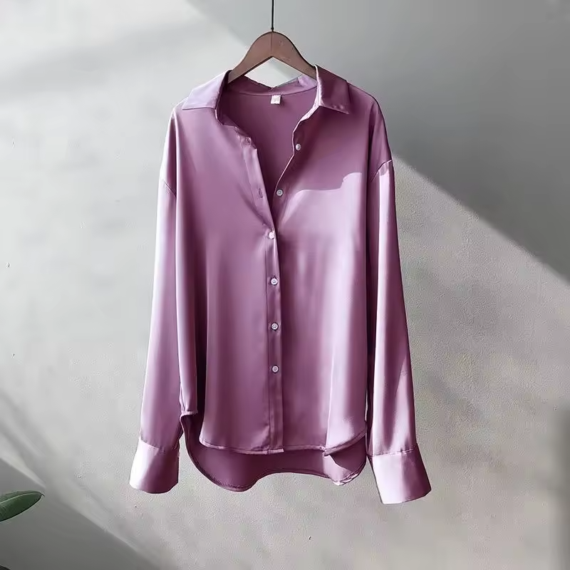 Sophie - Blouse Élégante et Luxueuse en Satin Brillant avec Boutons et Manches Longues Pour Femme