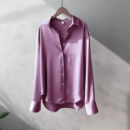 Sophie - Blouse Élégante et Luxueuse en Satin Brillant avec Boutons et Manches Longues Pour Femme
