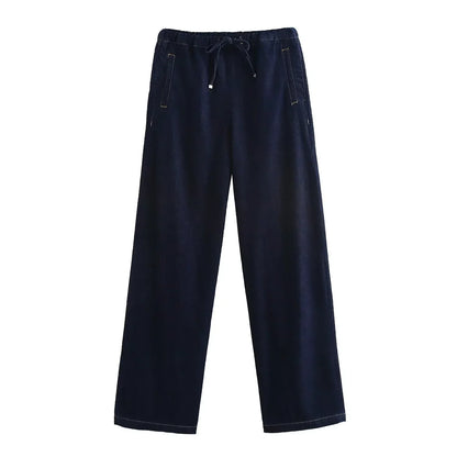 Olivia – Ensemble veste en denim et pantalon à jambes larges
