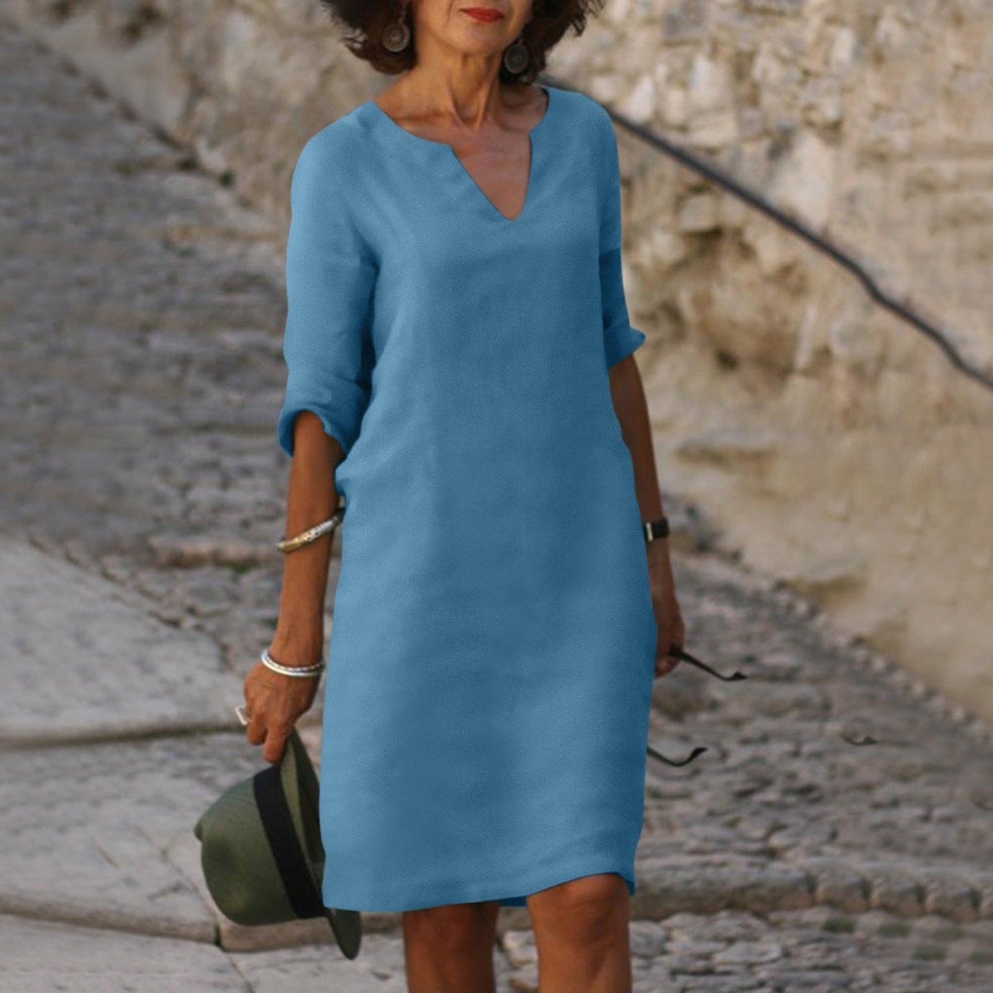 Evelyn - Robe Shift Sarcelle à Col en V