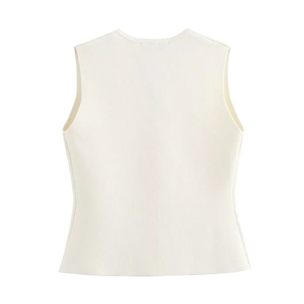 Lily - Gilet Tricoté Sans Manches à Boutons