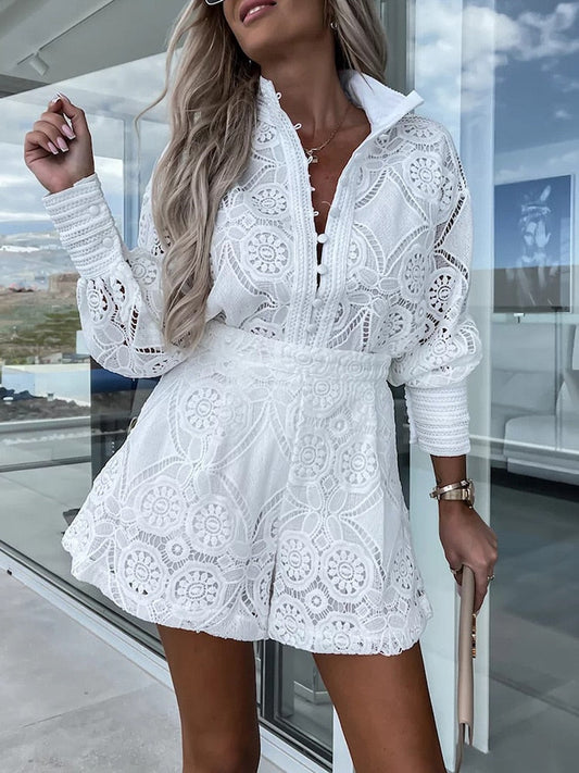 Lénaé - Combinaison d'été blanche en dentelle tendance et confortable