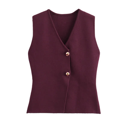 Lily - Gilet Tricoté Sans Manches à Boutons