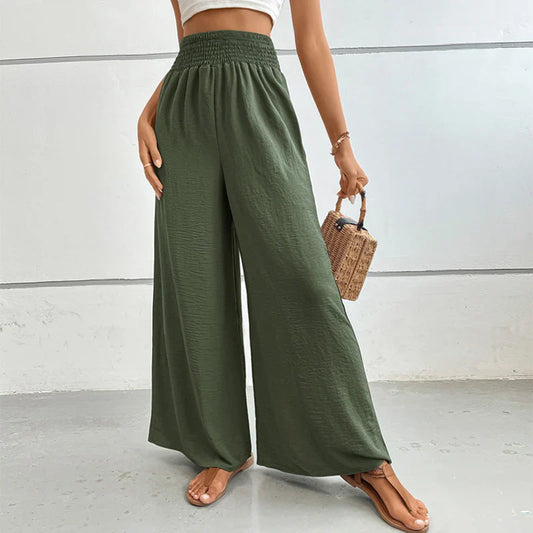Claire - Pantalon évasé en lin élastique à taille haute, confortable et tendance