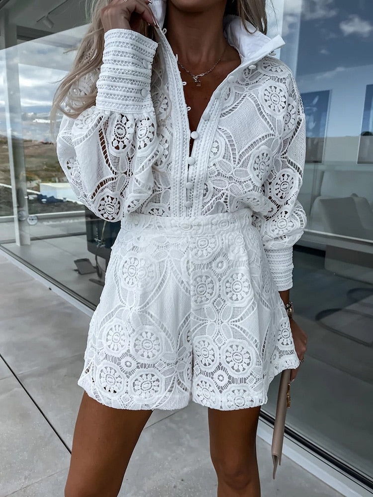 Lénaé - Combinaison d'été blanche en dentelle tendance et confortable
