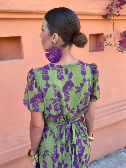 Lina - Robe portefeuille à fleurs avec manches courtes