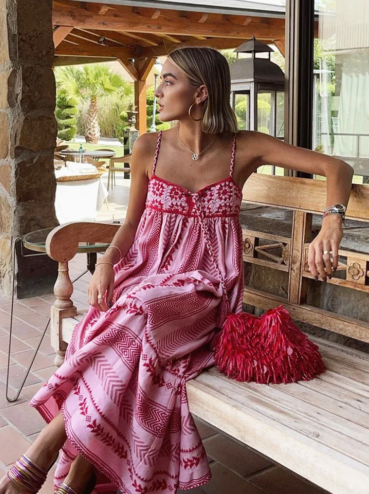 Isabella - Robe Maxi Florale Bohème Rose