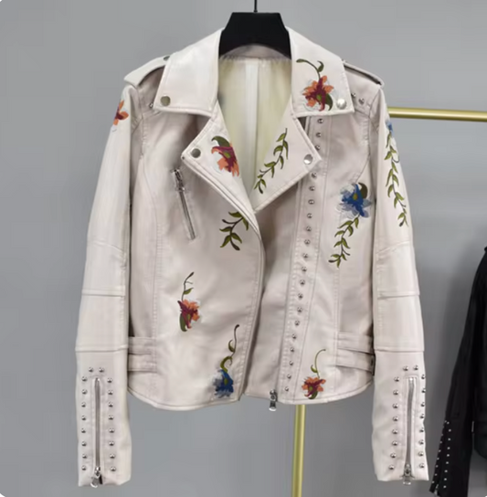 Liam - Veste en cuir biker brodée