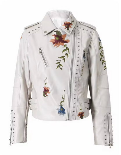 Liam - Veste en cuir biker brodée