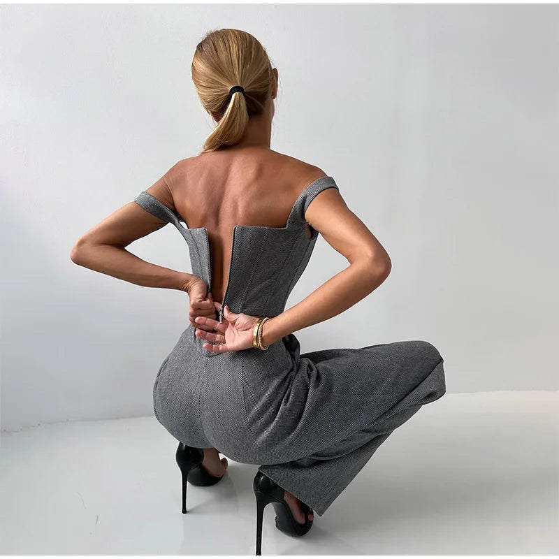 Maëlyse - Ensemble Trois Pièces Power Elegance Coupe Tailleur Blazer, Top Corset Zippé et Pantalon Taille Haute