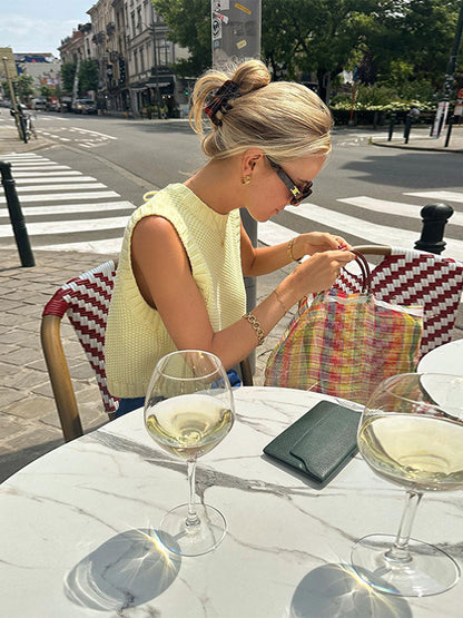 Maya – Gilet en maille jaune beurre à dos ouvert