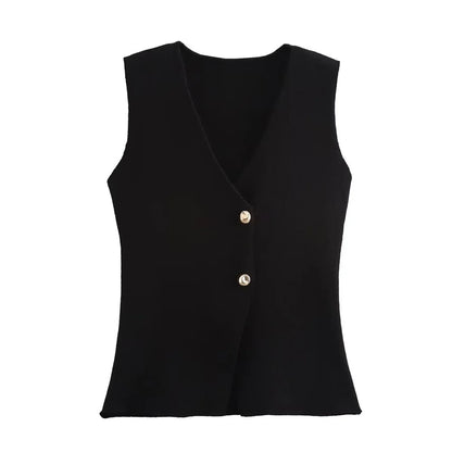 Lily - Gilet Tricoté Sans Manches à Boutons