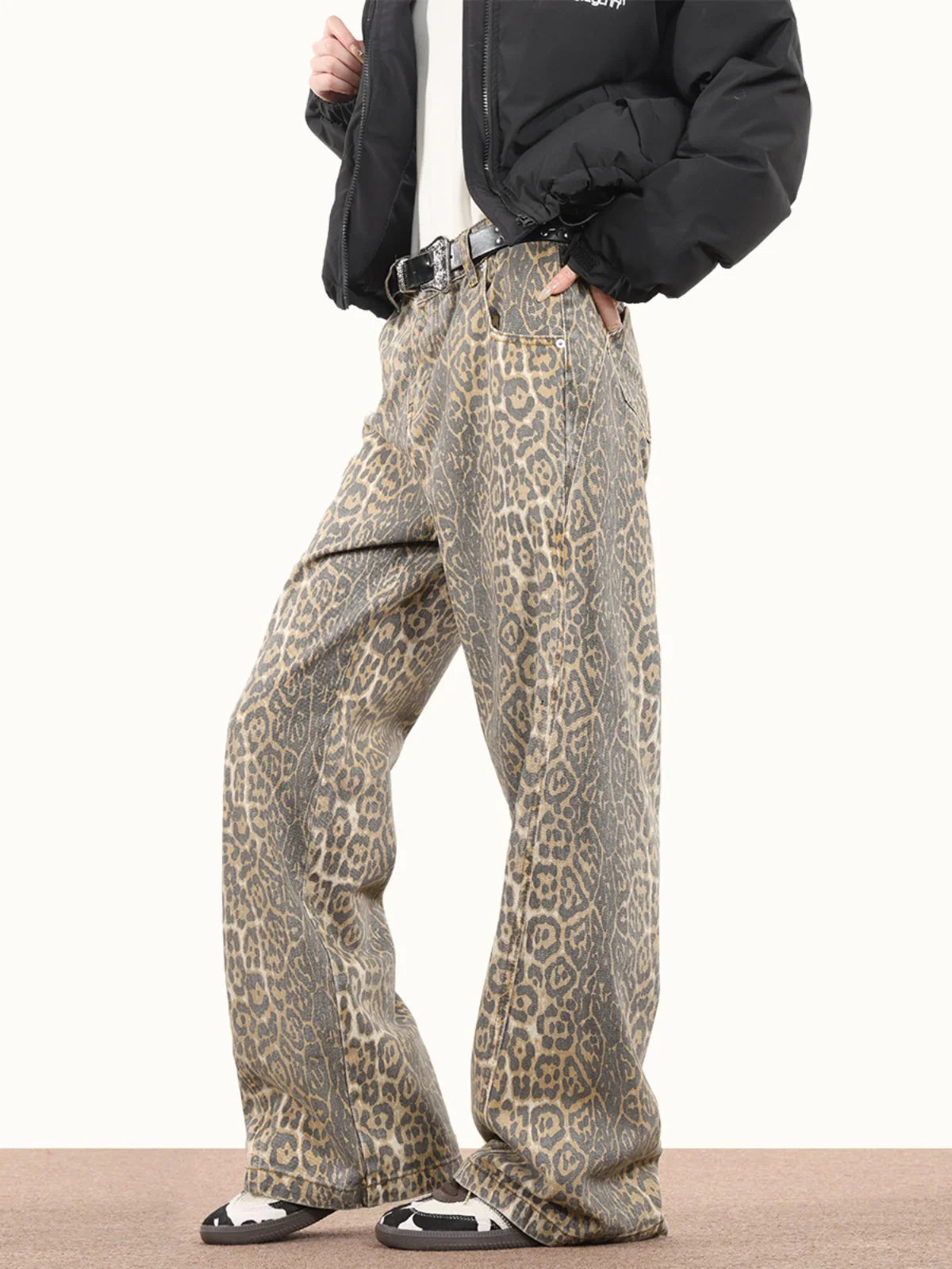 Liam – Pantalon large à imprimé léopard