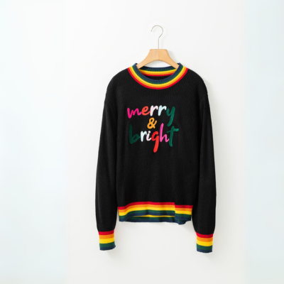 Pull côtelé à col rond 'MERRY & BRIGHT'